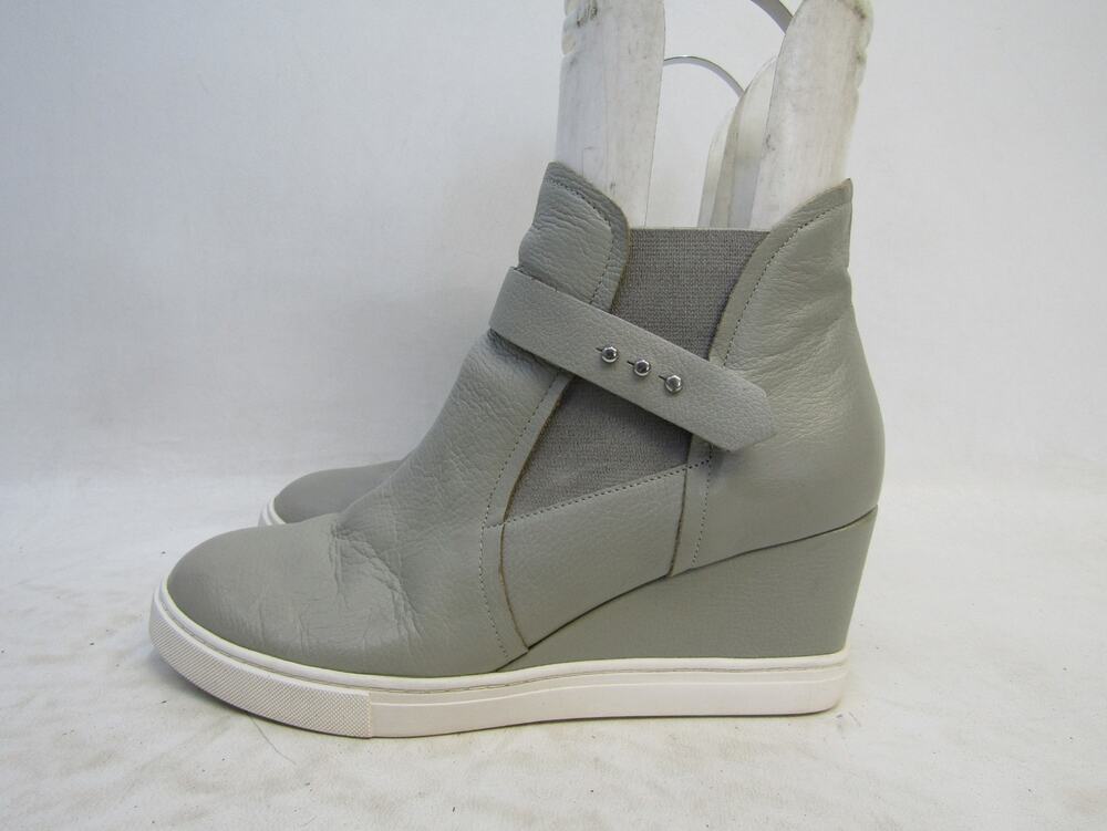 L. Paolo Womens Sz 8 M Gray Leather Wedge Zip Ankle Fashion Boots
